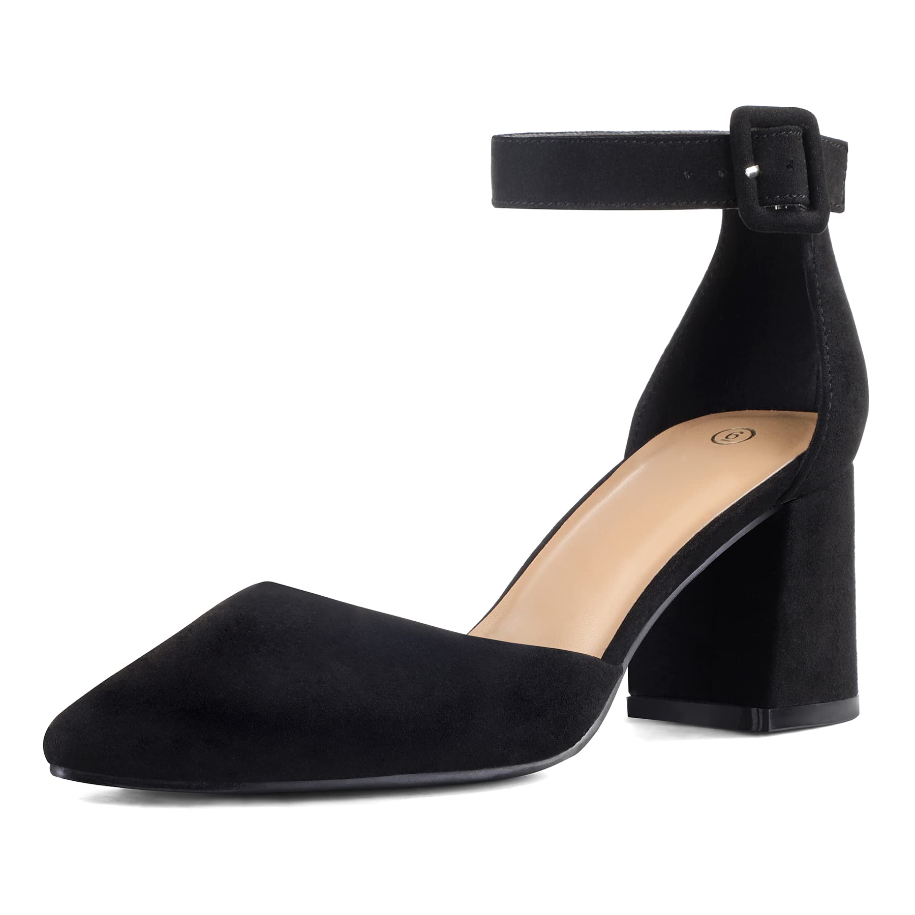 Photo 1 of mysoft Women's Pointed Toe Low Chunky Heels Closed Toe Ankle Strap Dress Pump Shoes - Available in Wide Sizes