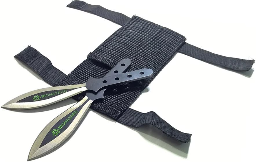 Aeroblades Biohazard 2 Pieces of 5.5 Inch Small Throwing Knife Set with Nylon Sheath (Silve Wing - BK)