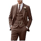 Retro Tweed Men's Suit 3 Piece Slim Fit Herringbone Suits Groom Tuxedos Set Wedding Prom Blazer Jacket Vest Pants for Men