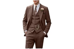 HIGH-END SUITS Retro Tweed Men's Suit 3 Piece Slim Fit Herringbone Suits Groom Tuxedos Set Wedding Prom Blazer Jacket Vest Pants for Men