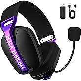 Black Emblem Wireless Gaming Headset with Removable Mic for PC, PS5, PS4, 2.4GHz Gaming Headphone with Breathable Earcups, Bluetooth 5.4, 50H Battery, Lightweight Gamer Headset