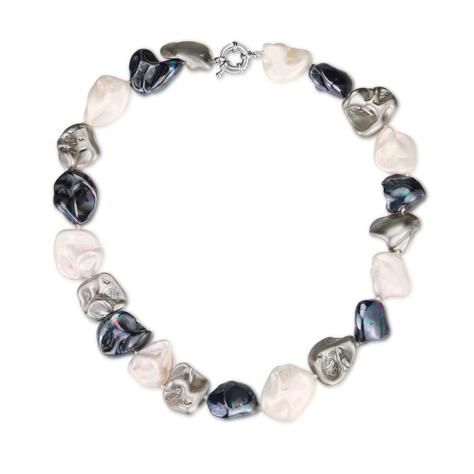 FULU AUTUMN Chunky Statement Pearl Necklace for Women White Black Baroque shell Pearl Choker Fashion Jewellery Necklace Birthday Gifts(08-Black white grey)