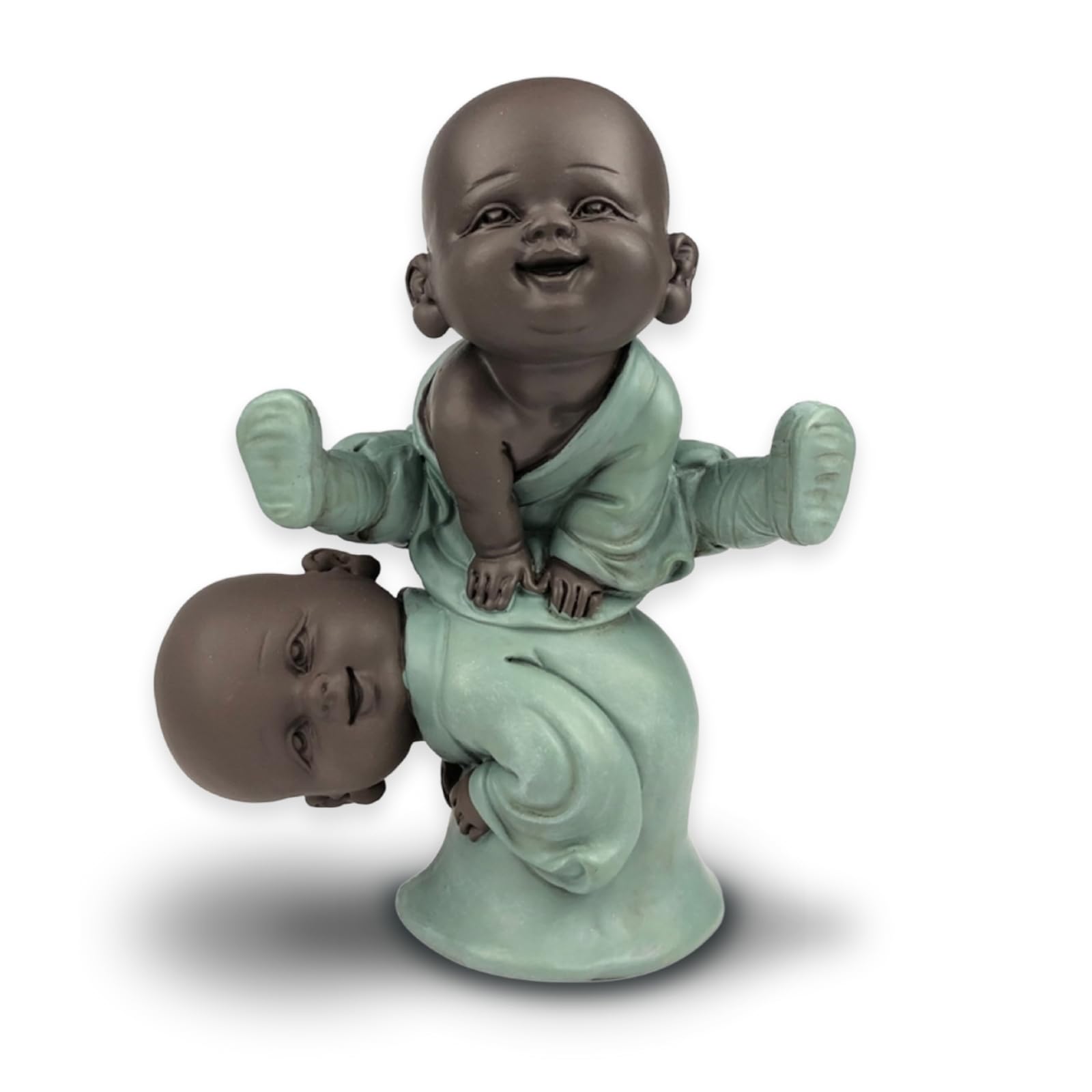 Bonzes Jumping Sheep Figurine – Zen'Light and Feng Shui Decoration – to Create a Relaxing and Spiritual Atmosphere – Good Luck Gift Idea – Height: 12 cm – Colour: Green and Brown