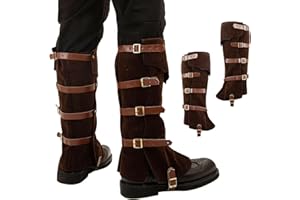 MKYSZLT Men's Medieval Boot Covers,Renaissance Pirate Costume Boots Cover,Faux Leather Steampunk Shoes Cover,Viking Jedi Warrior Knight Armor Leg Gaiters Cosplay Accessary Brown
