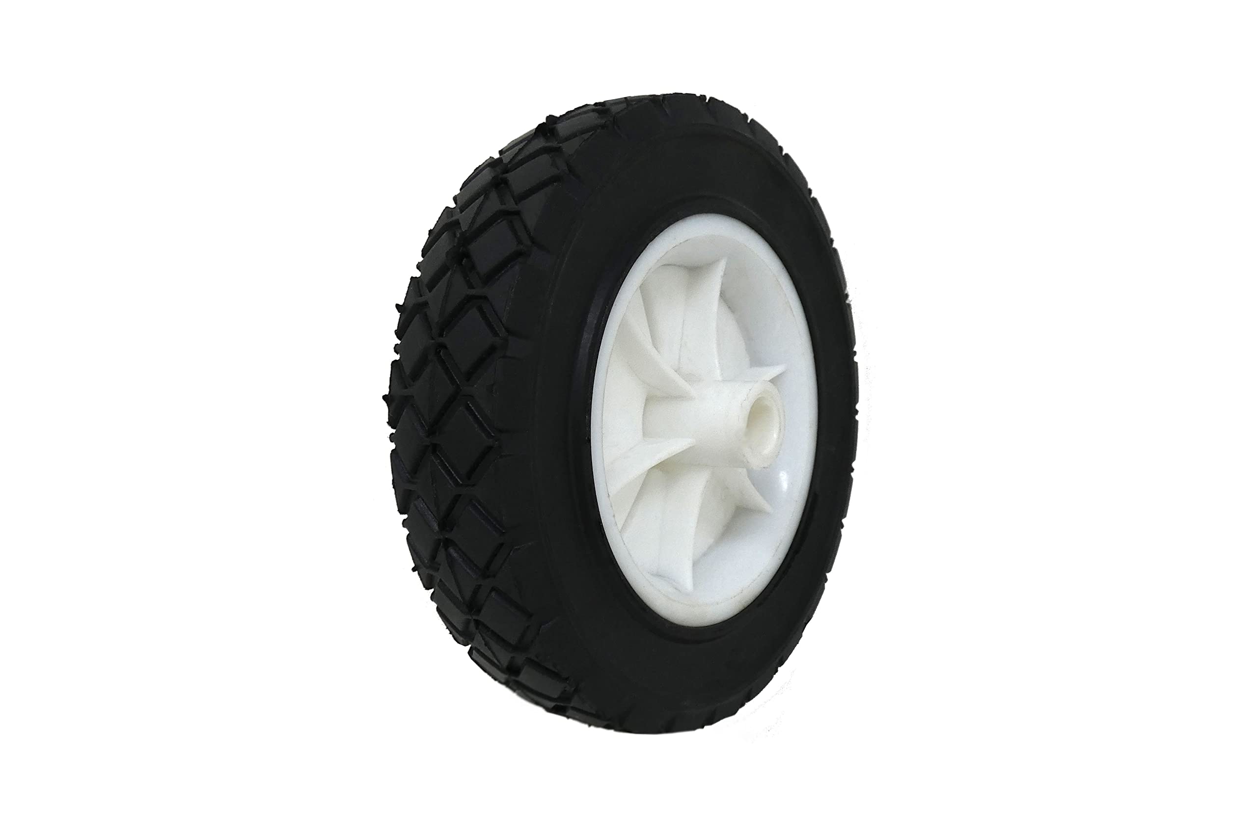 Shepherd Hardware 9610 6-Inch Semi-Pneumatic Rubber Replacement Tire, Plastic Wheel, 1-1/2-Inch Diamond Tread, 1/2-Inch Bore Offset,White