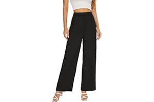 KICZOY Women Office Wide High Waist Pants Loose Fit Elastic Waist Pleated Front Trousers for Work Casual