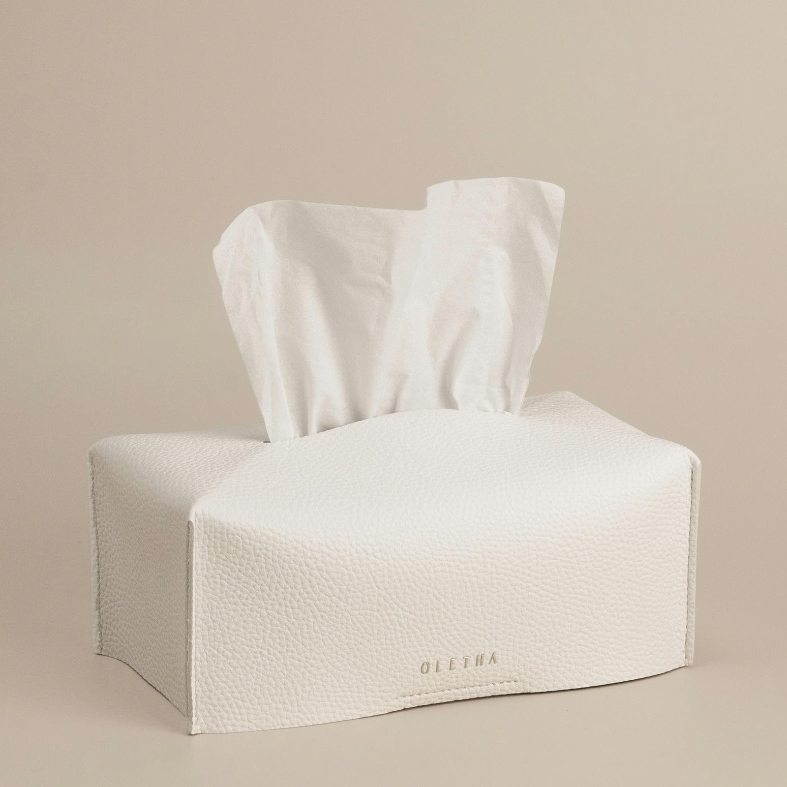 Photo 1 of OLETHA Aesthetic Rectangle Tissue Box Cover, Medium Flat Box Tissues Holder Rectangular, White