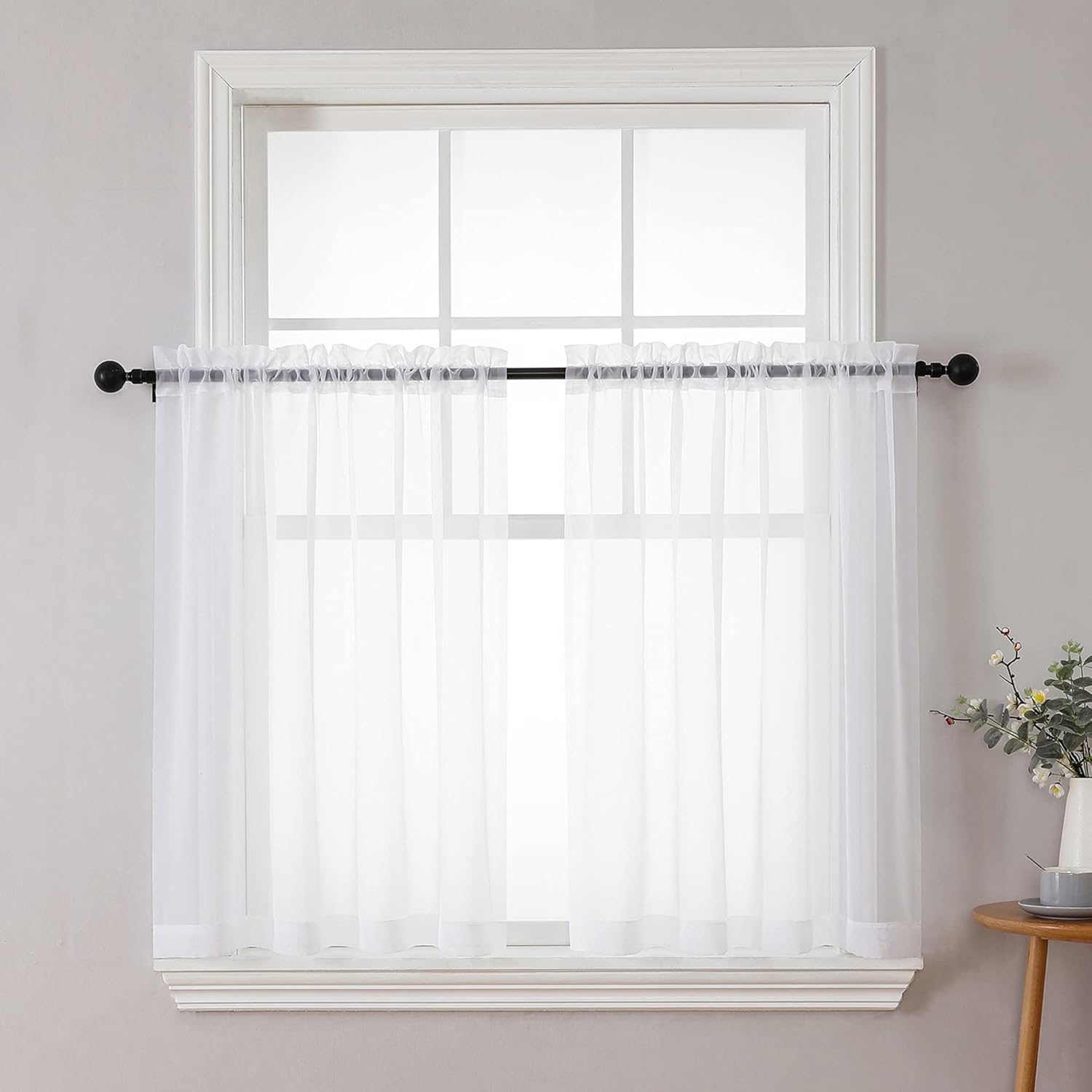 Window Treatments - Chyhomenyc White Sheer Kitchen Curtains 36 inch Length 2 Panels, Light Filtering Voile Rod Pocket Short Window Curtians for Bathroom Living Room Farmhouse Small Windows, 42Wx36L inches