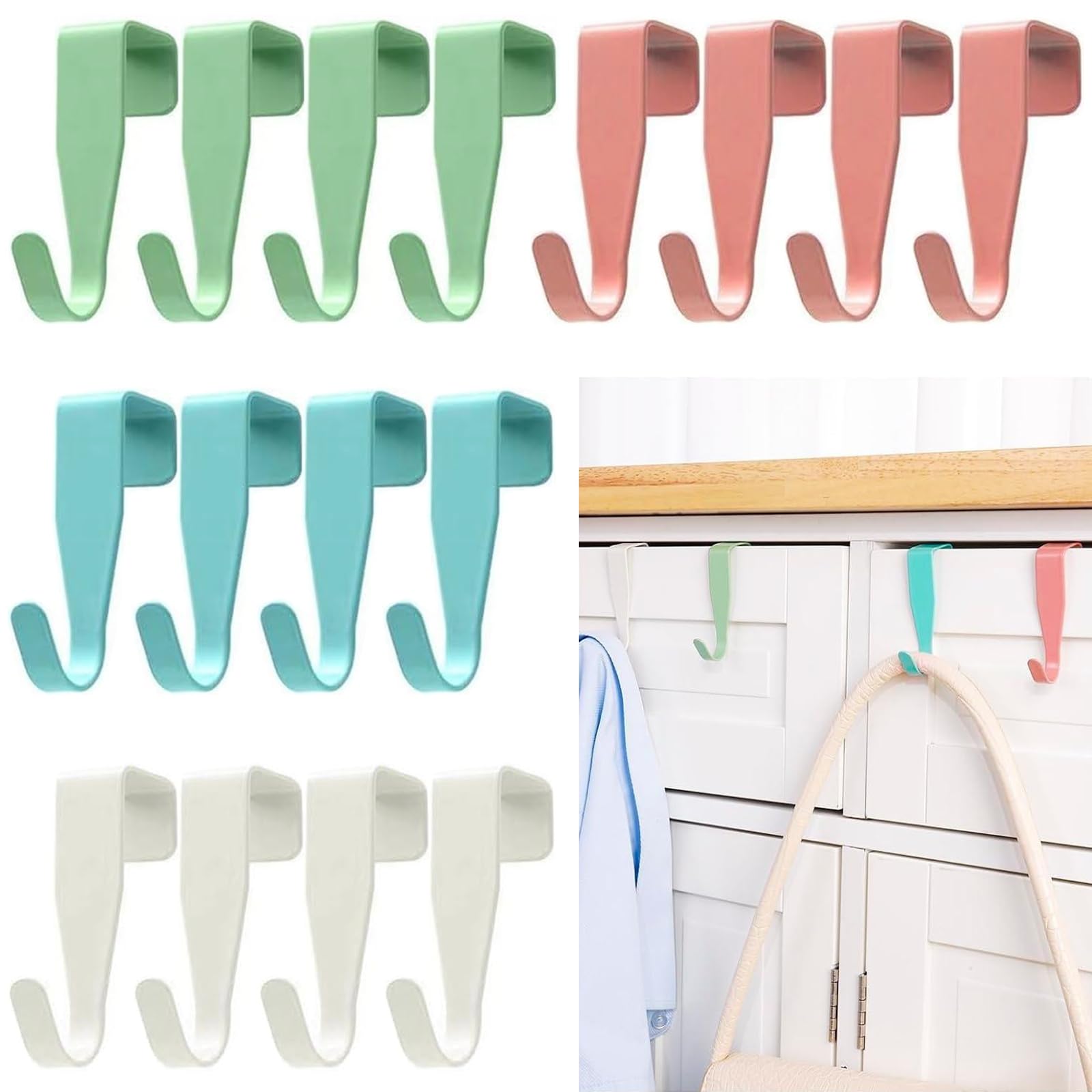 XIATIAN Over Door Hooks 2cm - Set of 16, Over Door Metal Hooks, Over The Door Hanger, Colorful Door Hooks Over The Door Hook Hanger for Bedroom Bathroom Kitchen Wardrobe