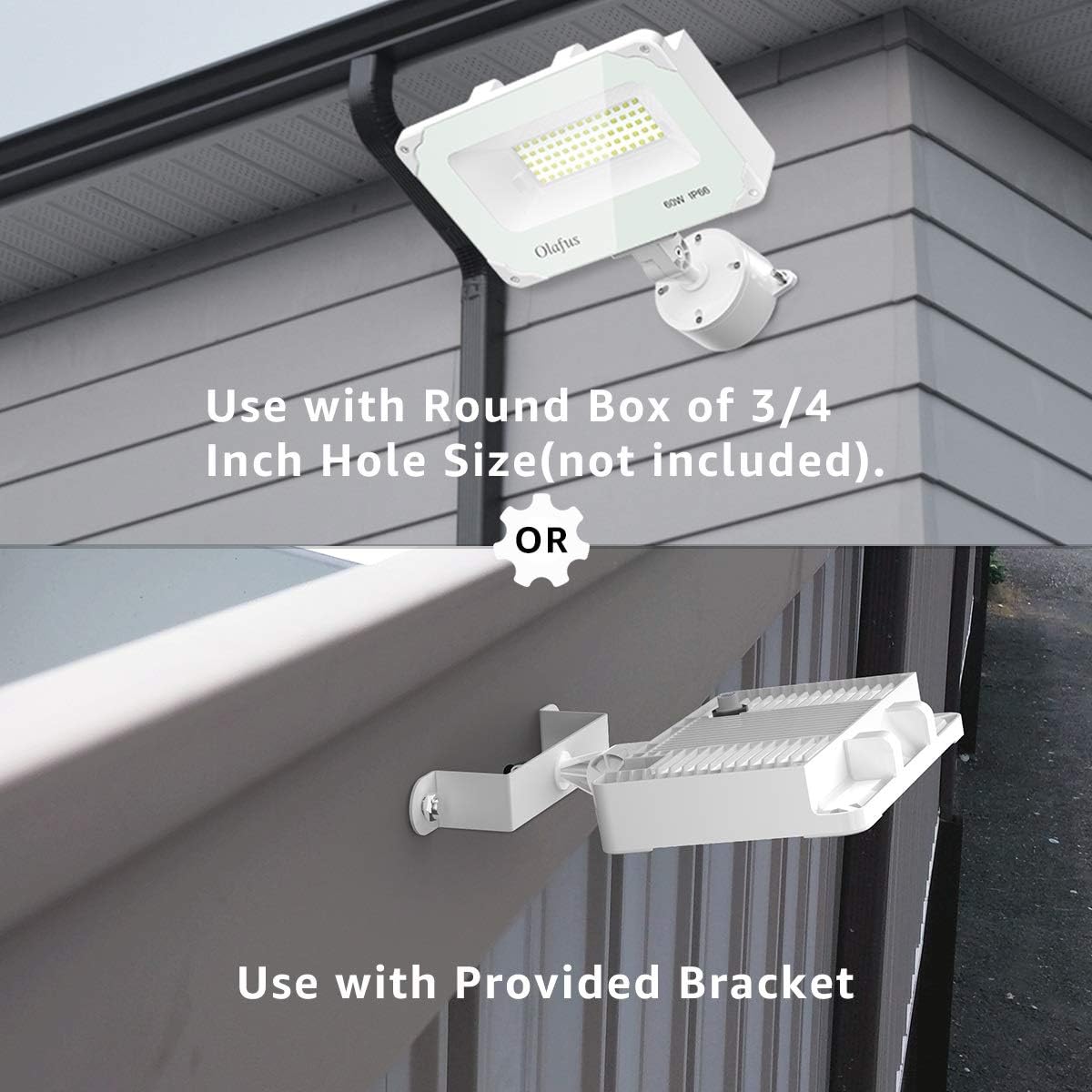 Olafus 2 Pack 60W LED Flood Light Outdoor Dusk to Dawn, 6000LM Photocell Security Lights IP66 Waterproof, Knuckle Mount Outside Lighting, 5000K Daylight Exterior Floodlight for Barn Yard Garage Lawn - - 