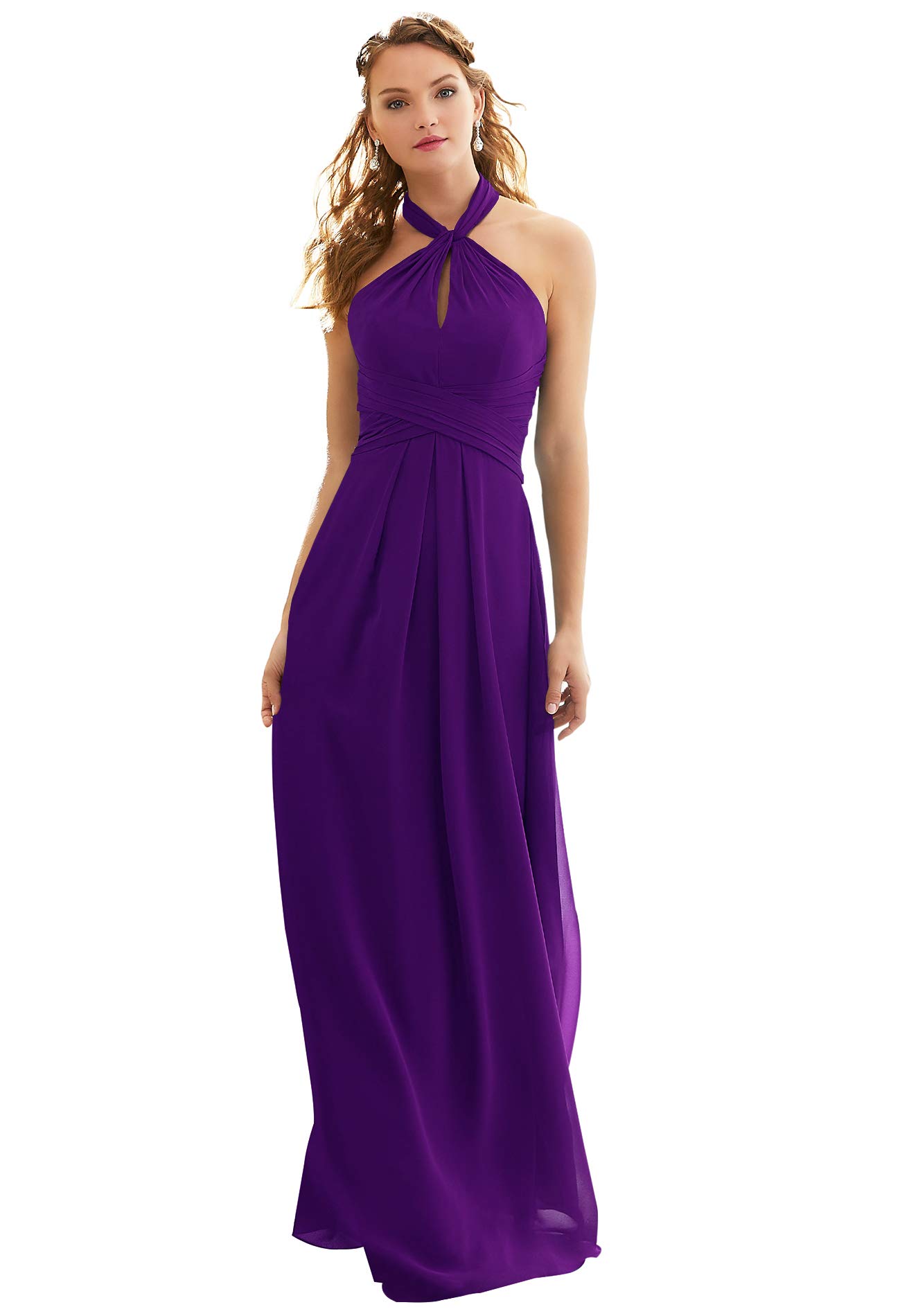 Women's A Line Halter Open Back Ruched Evening Formal Dress Chiffon