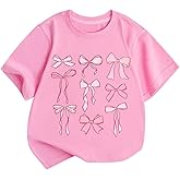 Cayxatiu Cute Graphic Shirts for Girls Pink Bow Shirt for Kids Coquette Preppy Clothes Aesthetic Summer Tees Tops for Tweens
