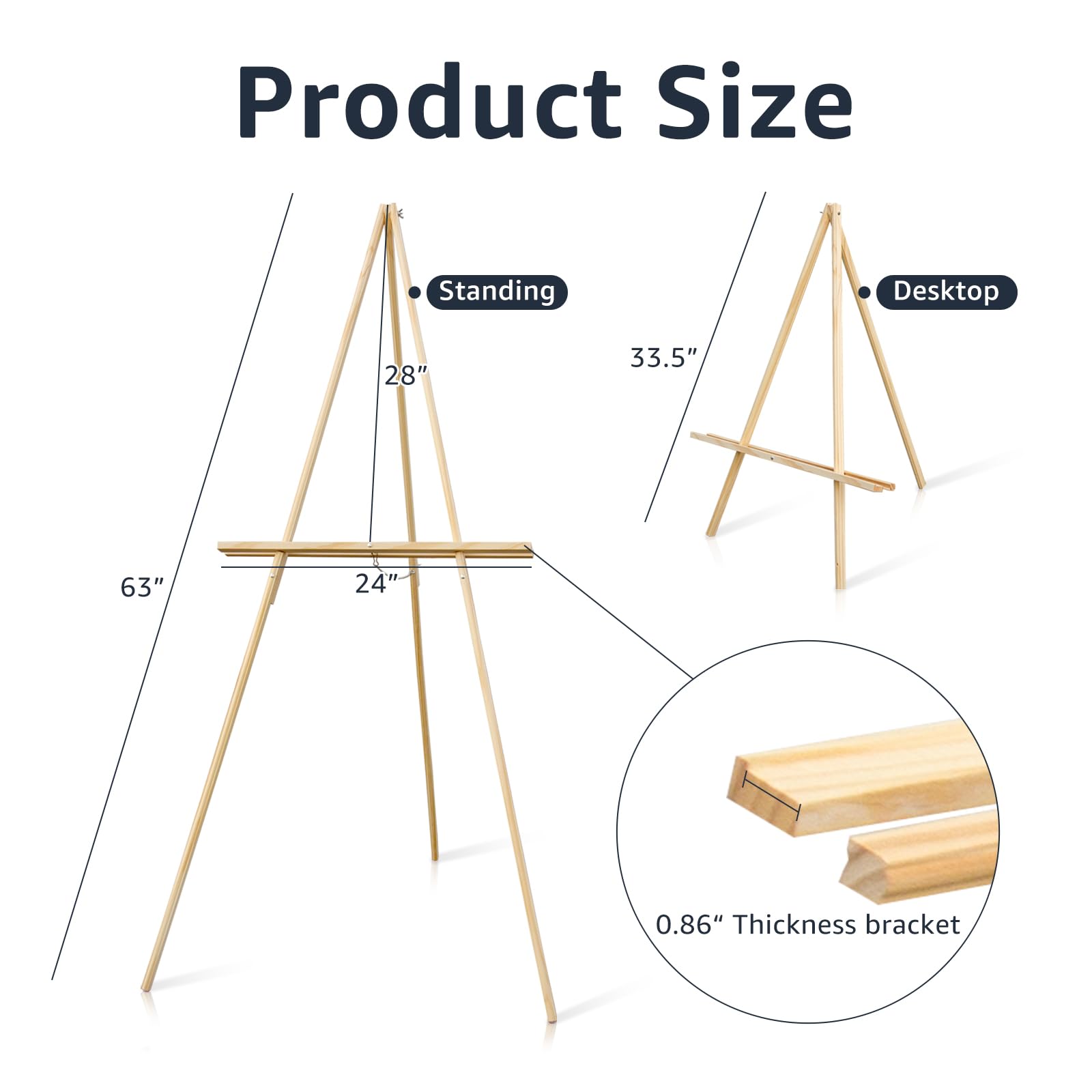 NianFeng Wooden Easel Stand for Sign, Easel Display Stand Floor for Wedding Sign with Adjustable Tray, 63-Inch, Tripod A-Frame Poster Light Duty, Welcome, Art Show & Baby Shower (Natural)