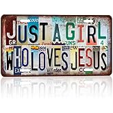CHCdecor Vintage Just A Girl Who Loves Jesus Wall Decor License Plate Metal Sign Tin Signs,12x6 Inch Aluminum