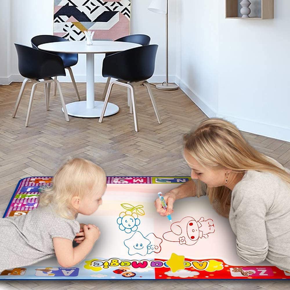 KIZZYEA Toys for 2 3 4 5 Years Old Boys Girls, Water Doodle Mat for Kids, Large Coloring Painting Writing Mat with Neon Colors, Educational Toys Christmas Birthday Gifts for Age 2-4, 3-5 Toddlers