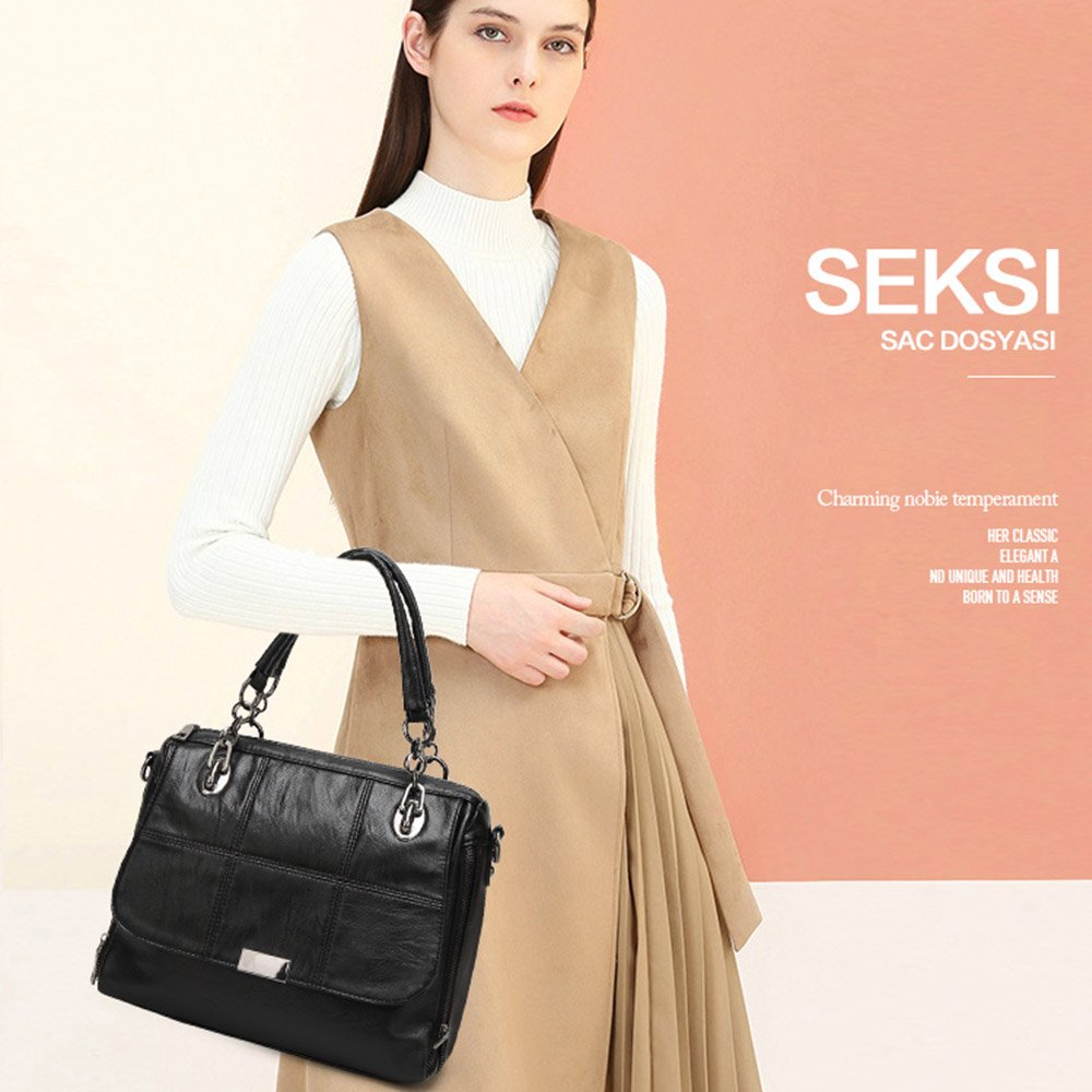 Bolsos de cuero de las mujeres Bolsos con asa superior de diseñador Bolsos de hombro Crossbody de hombro para niñas-Negro