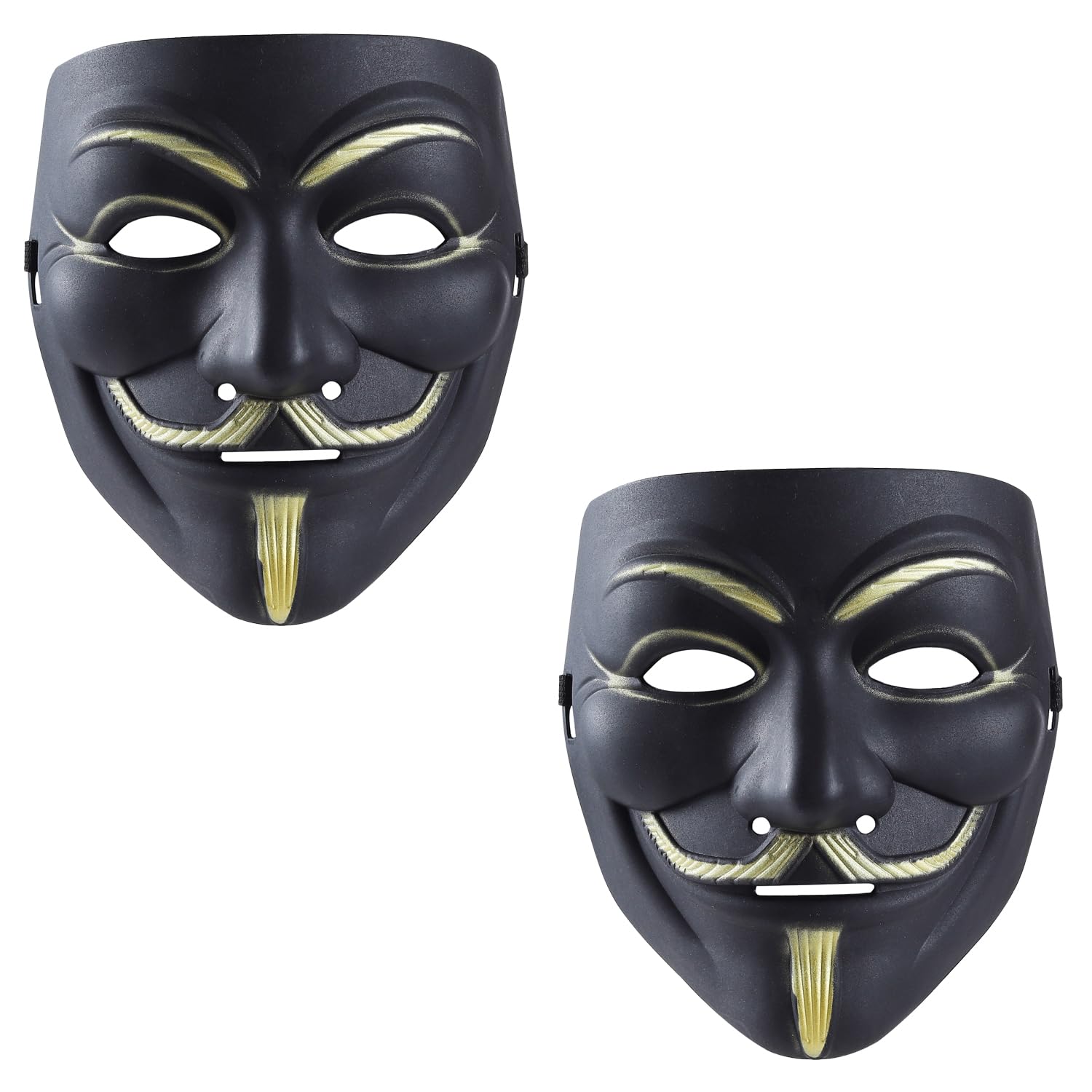 Komonee 2 x V For Vendetta Black Halloween Mask Adult Costume Party Guy Fawkes Anon Fancy Dress Outfit — image 1