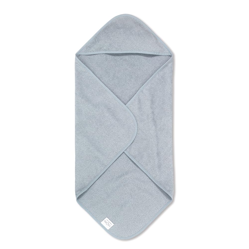 MORI Unisex Hooded Bath Towel Blue Organic Cotton Absorbent Quick Drying Lightweight 75x75cm for Infants Durable Comfortable Blanket Ideal for Bathing Home or Travel