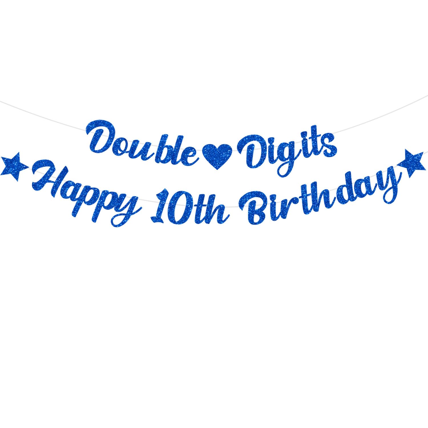 Elicola 10th Birthday Decorations - Double Digits Banner, Happy 10th Birthday Bunting, Glitter Banner Backdrop, Blue