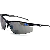 V.W.E. Bifocal High Performance Protective Safety Glasses Light Mirror Tint Bifocal - Reader - Sunglasses Ansi Z87.1 (Matte Black, 1.75)