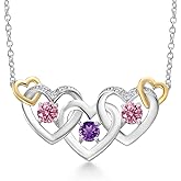 Gem Stone King 925 Silver and 10K Yellow Gold Purple Amethyst Pink and White Lab Grown Diamond Heart Shape Pendant Necklace For Women (0.81 Cttw, with 18 Inch Chain)