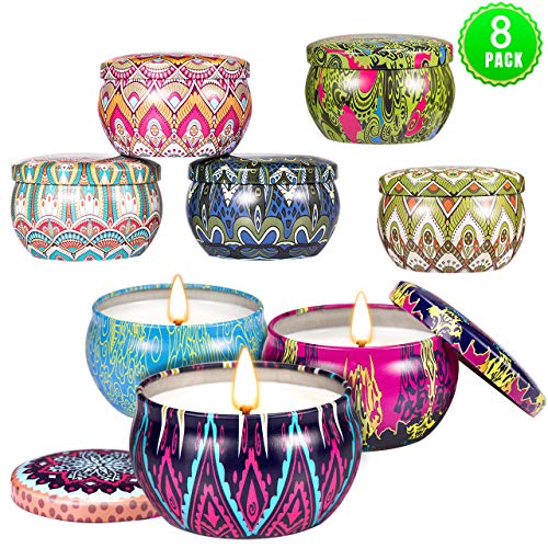 TEPENAR Scented Candles Gifts Set – Natural Soy Wax Travel Tin Candle with Fragrance Essential Oil Perfect Women Gift for Stress Relief and Aromatherapy – 8 Pack