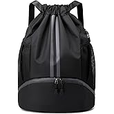BROTOU Soccer Bags, Football Backpack, Volleyball Bag, Drawstring Backpack with Ball and Shoe Compartment, Football bags for Equipment Swim Gym Bag