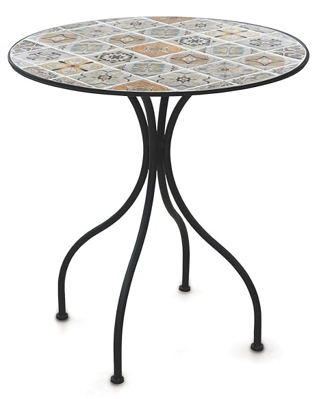 Soriani Tavolo Da Giardino Tondo ø70 Cm In Ferro Con Mosaico