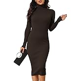 ninovino Women's Turtleneck Ribbed Knit Long Sleeve Slim Fit Sweater Dress