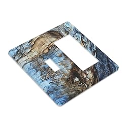 Rustic Tree Bark Blue Wood 2 Gang Single Toggle