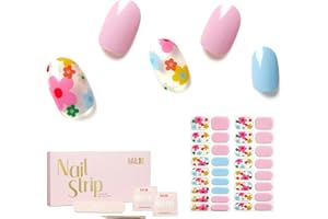 Semi Cured Gel Nail Strips - NAILOG 34 Pcs Floral Gel Nail Stickers Clear Extra Long Nail Wraps with Glossy Gel Finishing for Spring Summer, Petal Dance