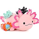 BENINY 4Pcs Axolotl Plush, Large Pink Axolotl Stuffed Animal Mommy 24 inch with 3 Babies in Tummy, Soft Pillow Toys Gifts for Kids Girls Boys