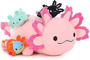 BENINY 4Pcs Axolotl Plush, Large Pink Axolotl Stuffed Animal Mommy 24 inch with 3 Babies in Tummy, Soft Pillow Toys Gifts for Kids Girls Boys