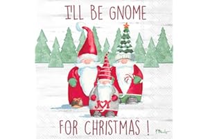 Boston International IHR 3-Ply Lunch Paper Napkins, 16.51 x 16.51-Centimeters, Gnome for Christmas