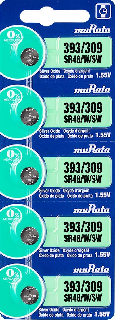 Murata 393/309 Battery SR48/W/SW 1.55V Silver Oxide Watch Button Cell (5 Batteries)