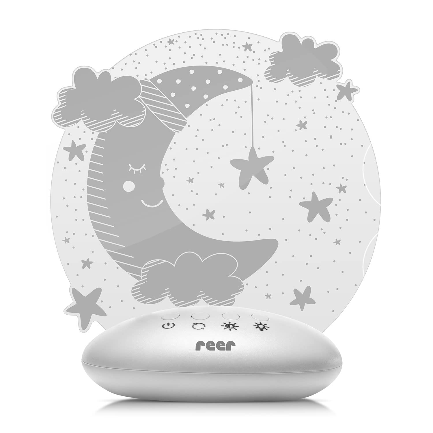 Reer 52121 ColourLumy Moon Night Light for Children with Acrylic Glass Panel, Colour Changing, Three Brightness Levels, Timer Function, Grey