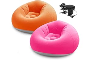2 Pcs Inflatable Bean Bag Chairs for Adults, Blow up Single Couch with Electric Air Pump PVC Portable Folding Sofa Chair for 