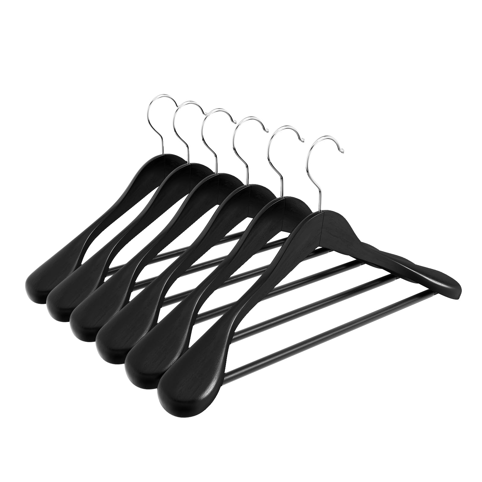 Photo 1 of ABHENG Solid Wood Suit Hangers, 6 Pack, Coat Hangers with Non Slip Trouser Bar, 360° Swivel Hook, Heavy Duty Wide for Suit, Coat, Jacket, Trousers, Pants,17.3" W x 9" H, Black AWY0406B