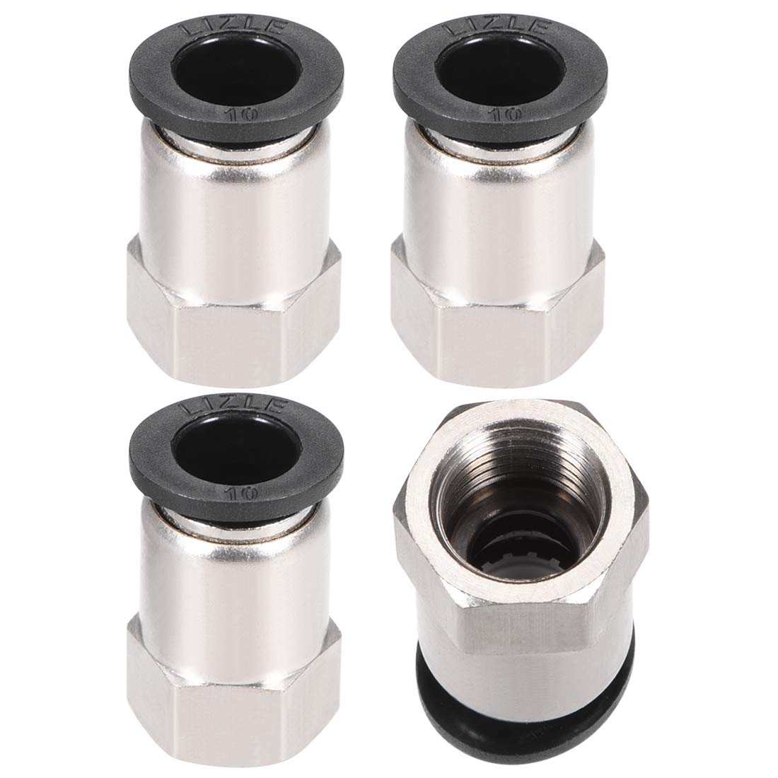 sourcing map Push to Connect Tube Fitting Adapter 10mm Tube OD x 1/4PT Female Straight Pneumatic Connecter Connect Pipe Fitting Silver Tone 4pcs