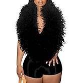Tbahhir Womens Halter Backless Jumpsuits Sexy V Neck Feather Bodysuits Sleeveless Shorts Romper Club One Piece Outfits
