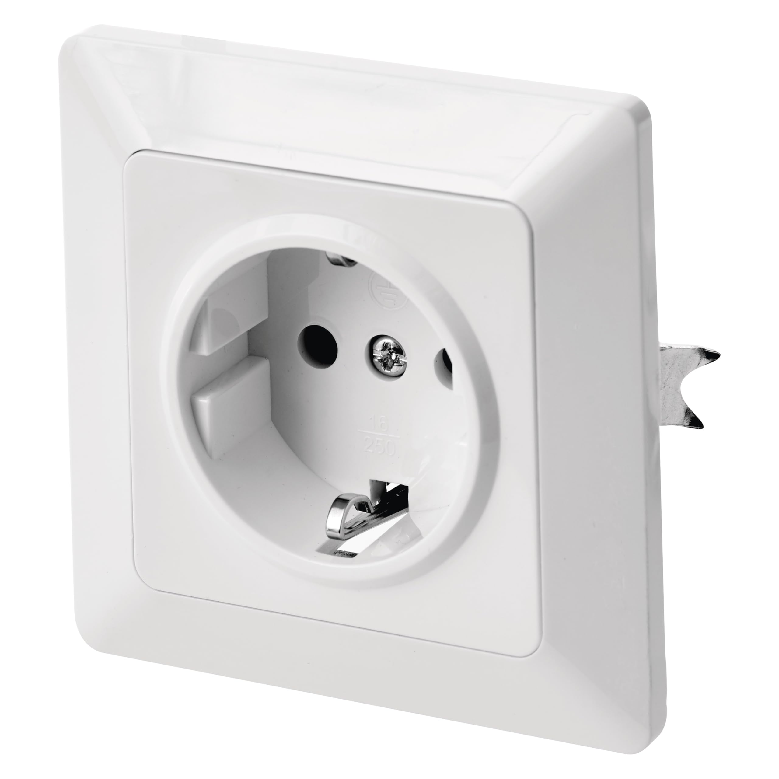 EMOS Schuko socket with increased touch protection and lateral earthing contact for flush-mounting, single socket including interior, 250 V~/16 A max, white (gloss), protection class IP20 for indoor