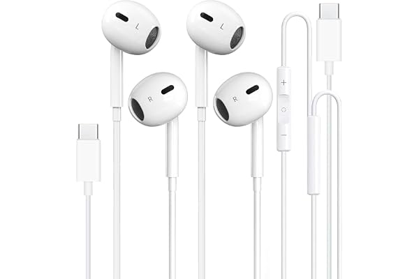 2 Pack-USB C Headphones Wired for iPhone 17/16, Type C Earbuds with Microphone & Remote Noise Cancelling Earphones for iPhone
