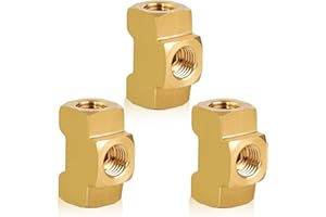 MuHize 3/16 Brake Line Tee - Upgraded 3 Way Brake Line Tee for 3/8" 24 Threads, Universal Brass 3/16 Brake Line Fitting, All 3/8" 24 threads Ports (Pack of 3）