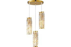 LMQNINE Pendant Lighting Modern Pendant Light, Mini Crystal Chandeliers,Adjustable Pendant Light Fixture for Kitchen Island Dinning Room Bedroom (Gold, 3-Light)