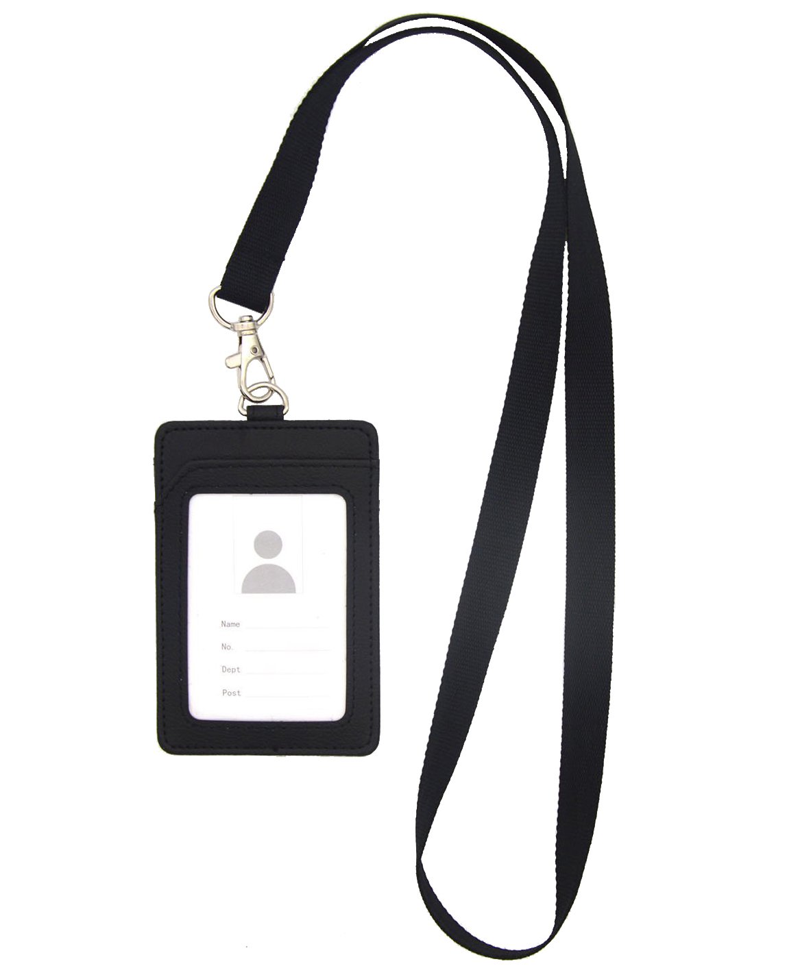 Bird Fiy® Vertical Style PU Leather ID Badge Holder and Neck Lanyard (Black)