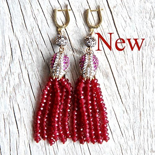 Tulip Jewelry, New Red Garnet Tassel, Garnet Long Dangle Earrings, Zirconi Stone FAST SHIPPING, DELIVERY TİME 3 DAYS VIA UPS AND NO ADDITIONAL CHARGE