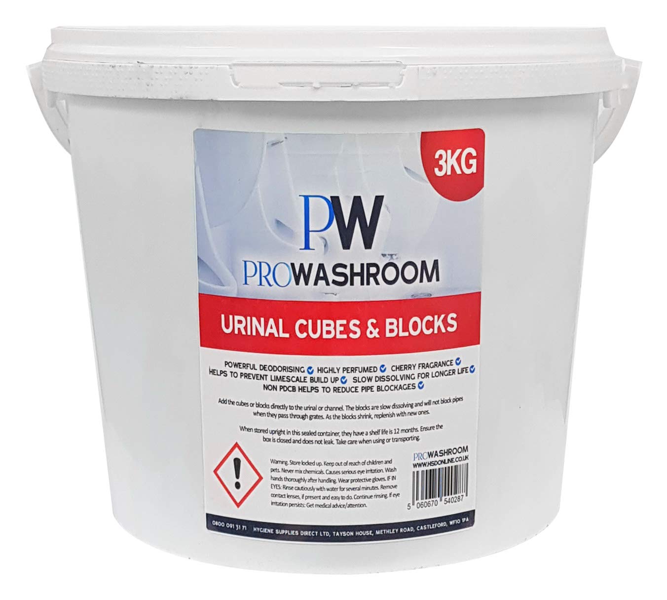 PW PROWASHROOM Urinal Channel Blocks 3KG - Cherry Fragrance - Non PDCB - Slow Dissolving - 30 Day Control