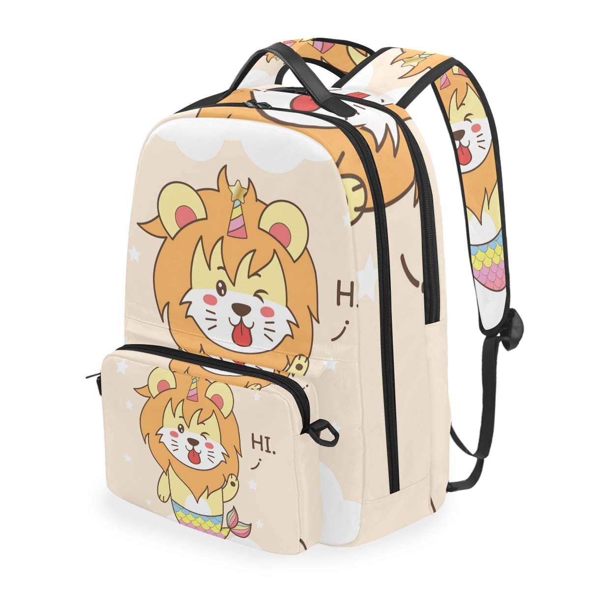 Cute Cartoon Lion Mermaid Bookbag Daybacks Student Backpack for Travel Teen Girls Boys Kids