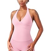 YEOREO Womens Halter Tank Tops Workout Impact Longline Strappy Top Padded Deep V Neck Wrap Gym Backless Bra Camisole