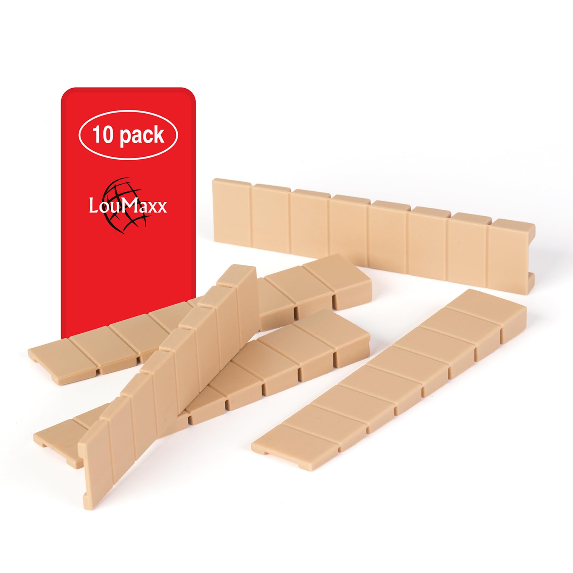 LouMaxx Furniture Levelling Wedges Set of 10 - Furniture Wedges 8 x 20 x 100 mm in Beige - Plastic Wedges with Integrated Predetermined Breaking Points - Levelling Wedges
